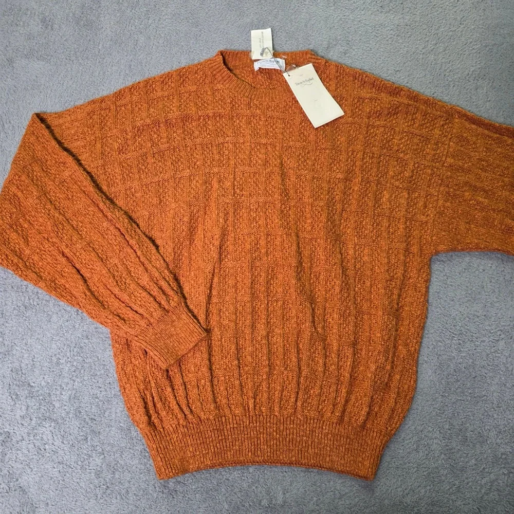 Tricots St. Raphael Mens L Sweater Burnt Orange Linen Cottn Basketweave Knit USA